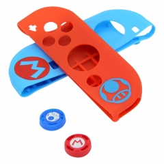 Protective Anti-Slip Soft Silicone Skin Case Set for Nintendo switch Joy-Con Controller red and blue with Analog Caps Silicone Rubber
